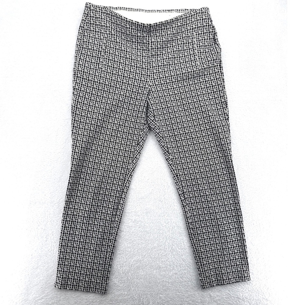 Chico's Women Pants Size 2 (US 12) Black White Geometric Grid Pull On Ankle Slim